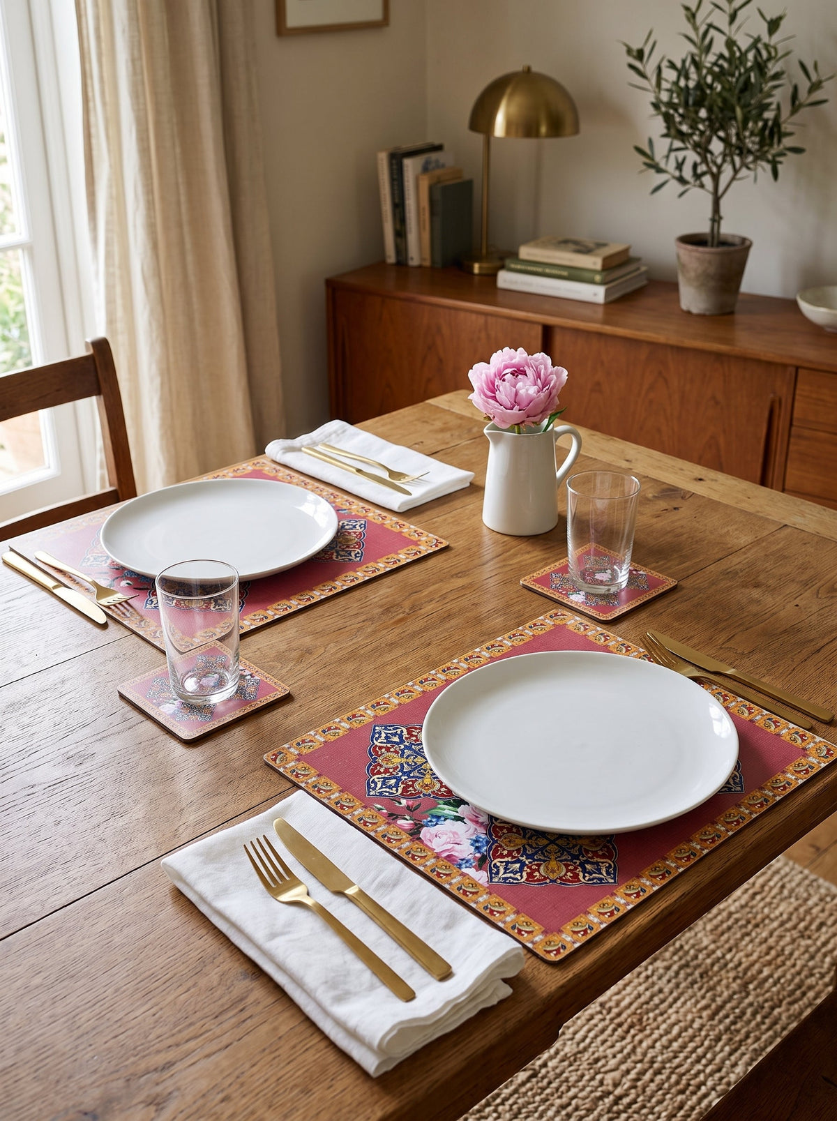 Safi Iznik-Fliese & Rose Set aus 4 Platzsets + Untersetzern – Bild 1