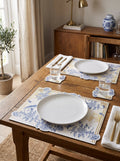 Royal Blaue Blüten & Vögel Set aus 4 Platzsets + Untersetzern – Bild 1