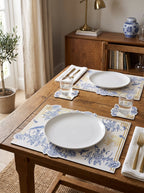 Royal Blaue Blüten & Vögel Set aus 4 Platzsets + Untersetzern – Bild 1
