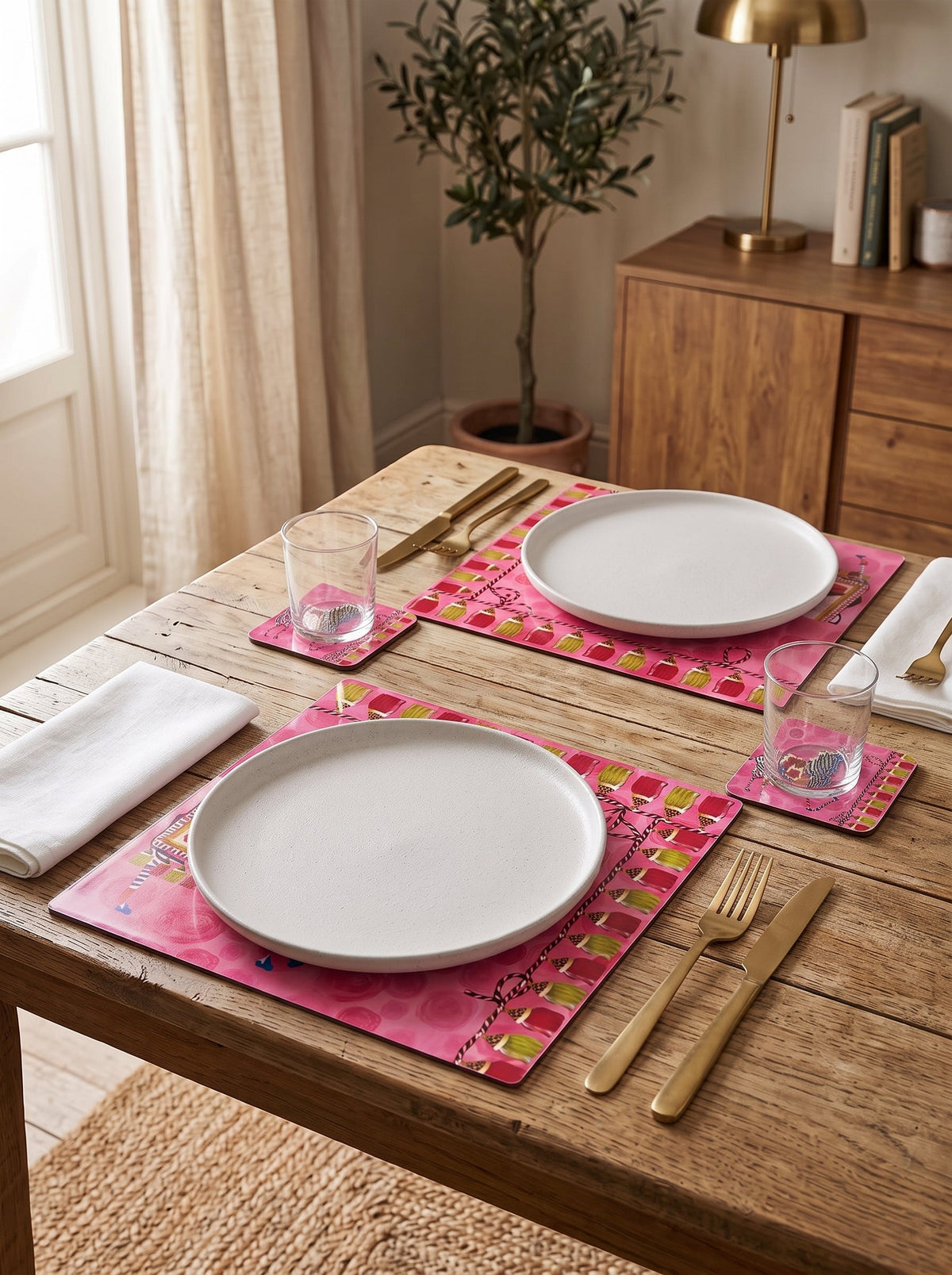 Pink Zebra Set of 4 Placemats + Coasters – image 1