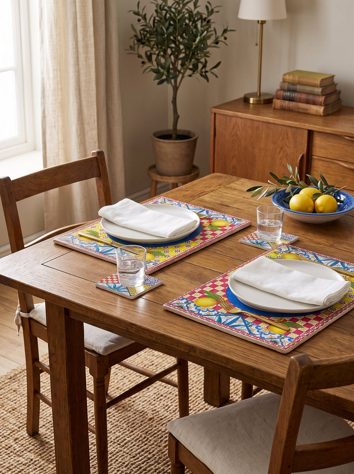 Limoncello Zitrone — Set aus 4 Platzsets + Untersetzern, abwischbar