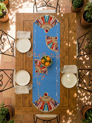 Azure Fächer & Denimblau — Laminierter Cut-Läufer 45x138 cm, fleckabweisend