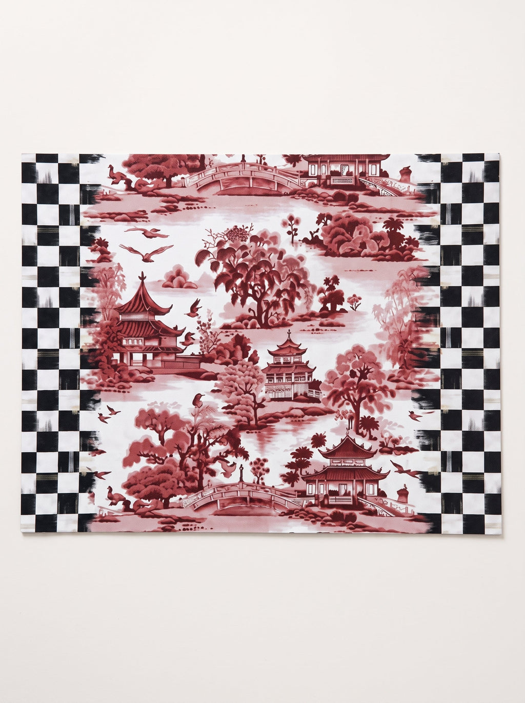 Vita Burgundy Checkerboard & Japanese Garden Set of 4 Placemats – image 4
