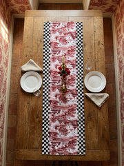 Vita Bordeaux-Schachbrett & Japanischer Garten — Tischläufer 45x138 cm, fleckabweisend