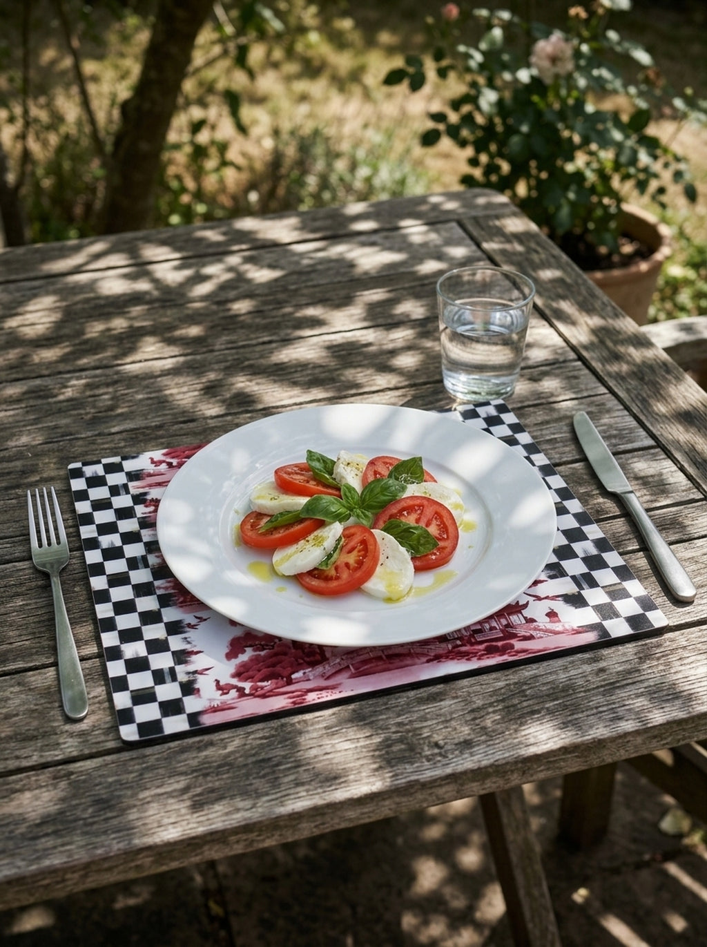 Vita Burgundy Checkerboard & Japanese Garden — Set of 4 Placemats, Wipe-Clean – placemat scene, image 6