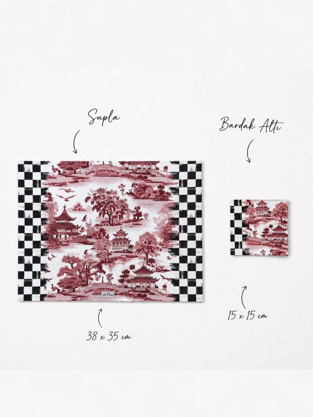 Vita Burgundy Checkerboard & Japanese Garden Set of 4 Placemats – image 5