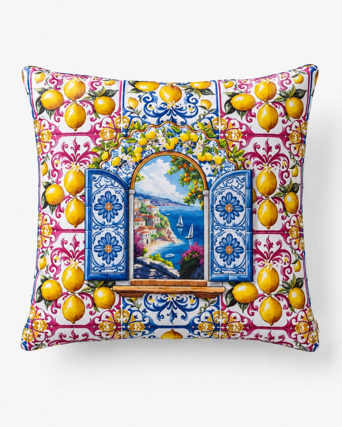 Amalfi Limon ve Pencere Desenli Dekoratif Kırlent Kılıfı 40x40 cm — görsel 2