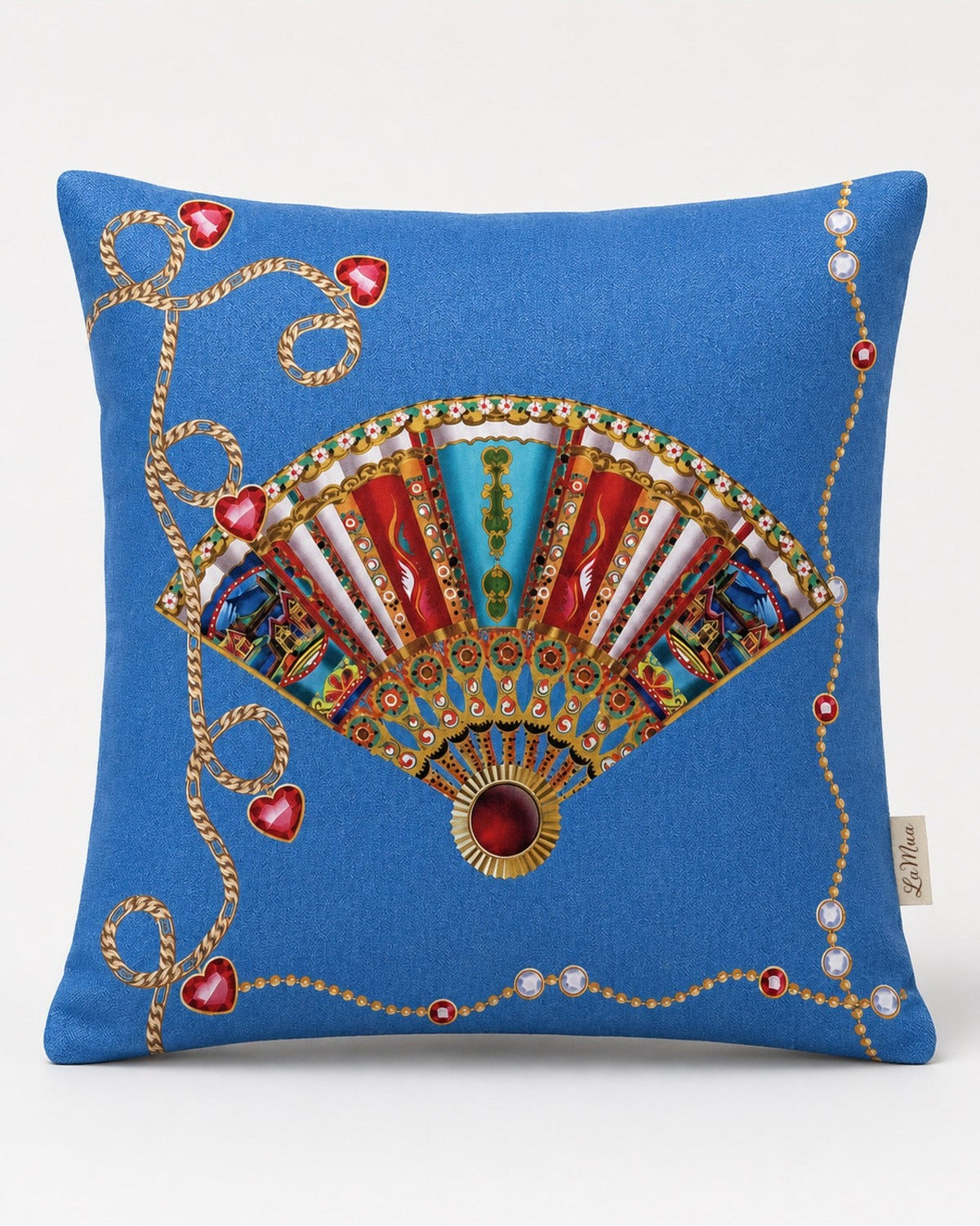 Azure Yelpaze Ve Mavi Kot Desenli Dekoratif Kırlent Kılıfı 40x40 cm — görsel 2