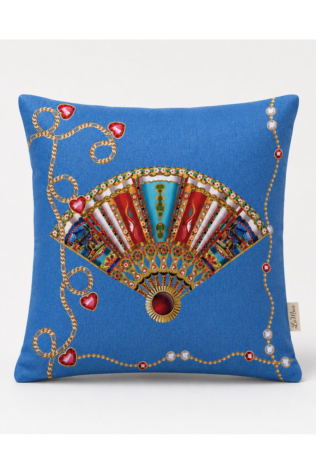 Azure Yelpaze Ve Mavi Kot Desenli Dekoratif Kırlent Kılıfı 40x40 cm — görsel 2