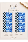 Aster Dama Desenli 4 Lü Bardak Altlığı Set 15 x 15 cm -Lazer Kesim