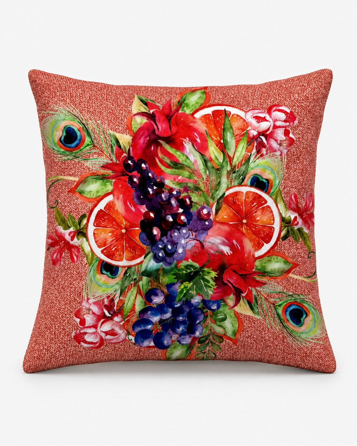 Rio Tavus Kuşu ve Meyve Desenli Dekoratif Kırlent Kılıfı 40x40 cm — görsel 2