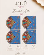 Azure Yelpaze Ve Mavi Kot Desenli 4 Lü Bardak Altlığı Set 15 x 15 cm -Lazer Kesim