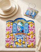 Amalfi Limon ve Pencere Desenli 4 Lü Bardak Altlığı Set 15 x 15 cm -Lazer Kesim — görsel 2
