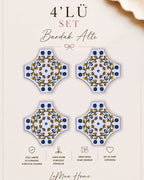 Marakeş Etnik Desenli 4 Lü Bardak Altlığı Set 15 x 15 cm -Lazer Kesim