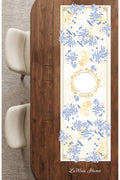 Royal Mavi Çiçek ve Kuş — Lamineli Cut Runner 45x138 cm