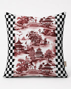 Kırlent Kılıfı 43x43 cm – Vita Bordo Dama Ve Japon Bahçesi Desenli