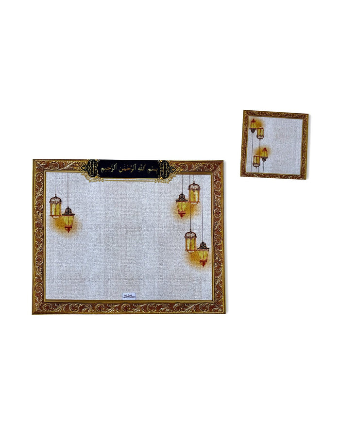 Noor Basmala & Lanterns — Set of 2 Placemats + Coasters, Wipe-Clean