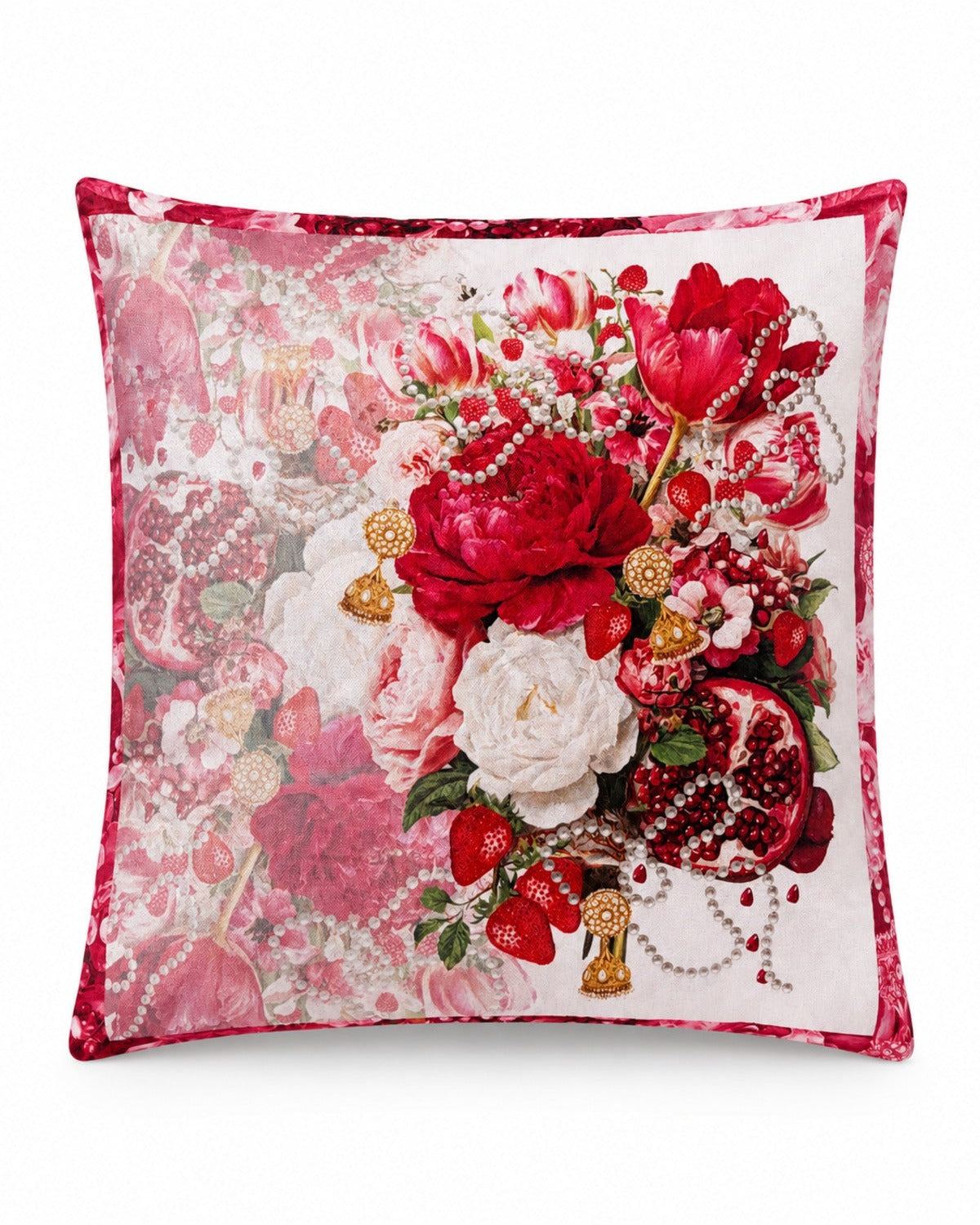 Ruby Çiçek Buketi Ve Nar Desenli Dekoratif Kırlent Kılıfı 40x40 cm — görsel 2