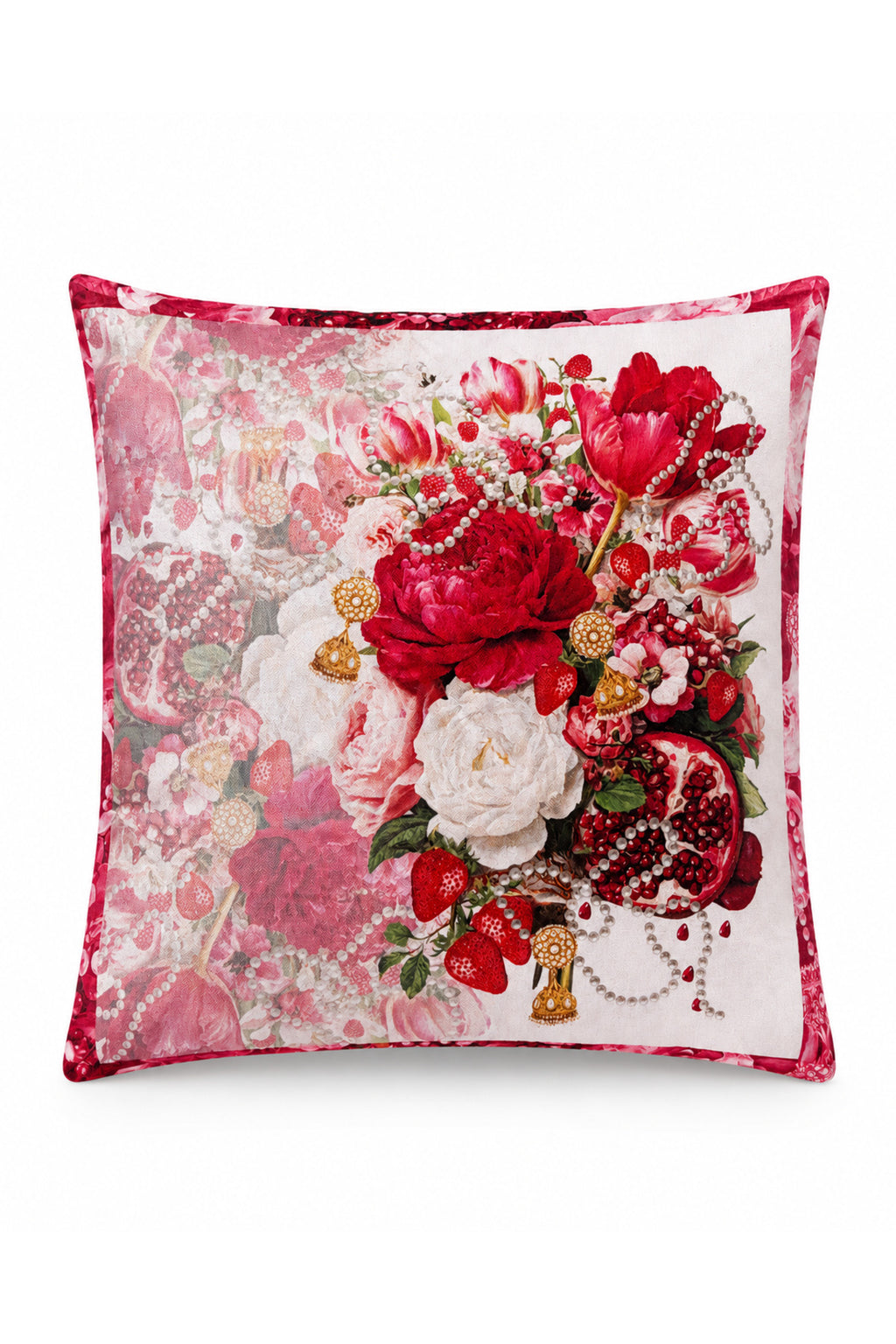 Ruby Çiçek Buketi Ve Nar Desenli Dekoratif Kırlent Kılıfı 40x40 cm — görsel 2