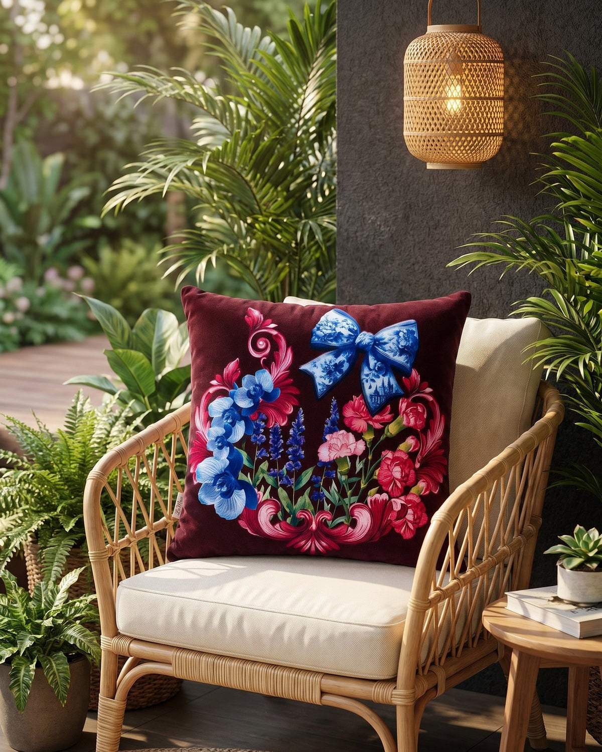 Lavin Fiyonk ve Çiçek Desenli Dekoratif Kırlent Kılıfı 40x40 cm