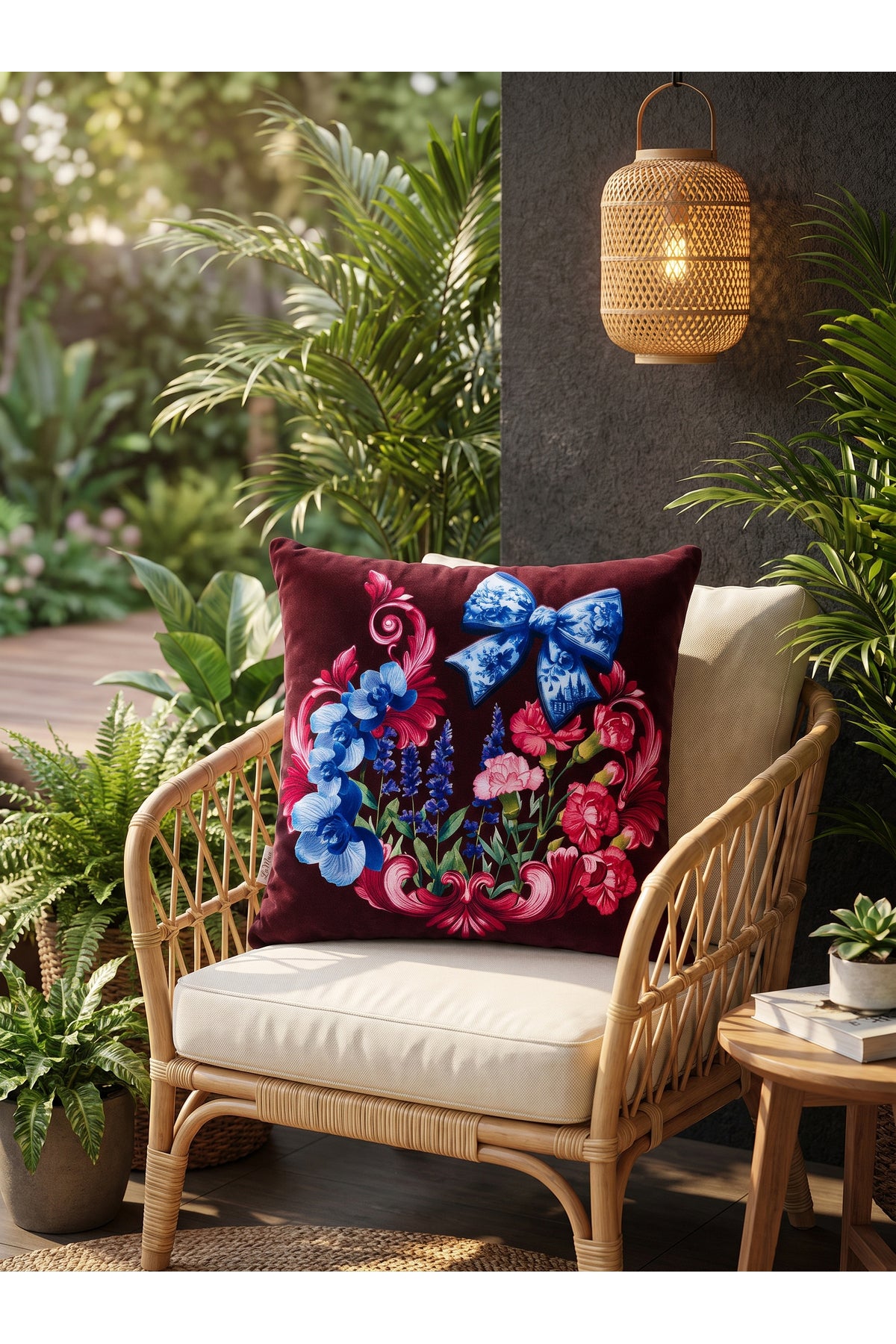 Lavin Fiyonk ve Çiçek Desenli Dekoratif Kırlent Kılıfı 40x40 cm