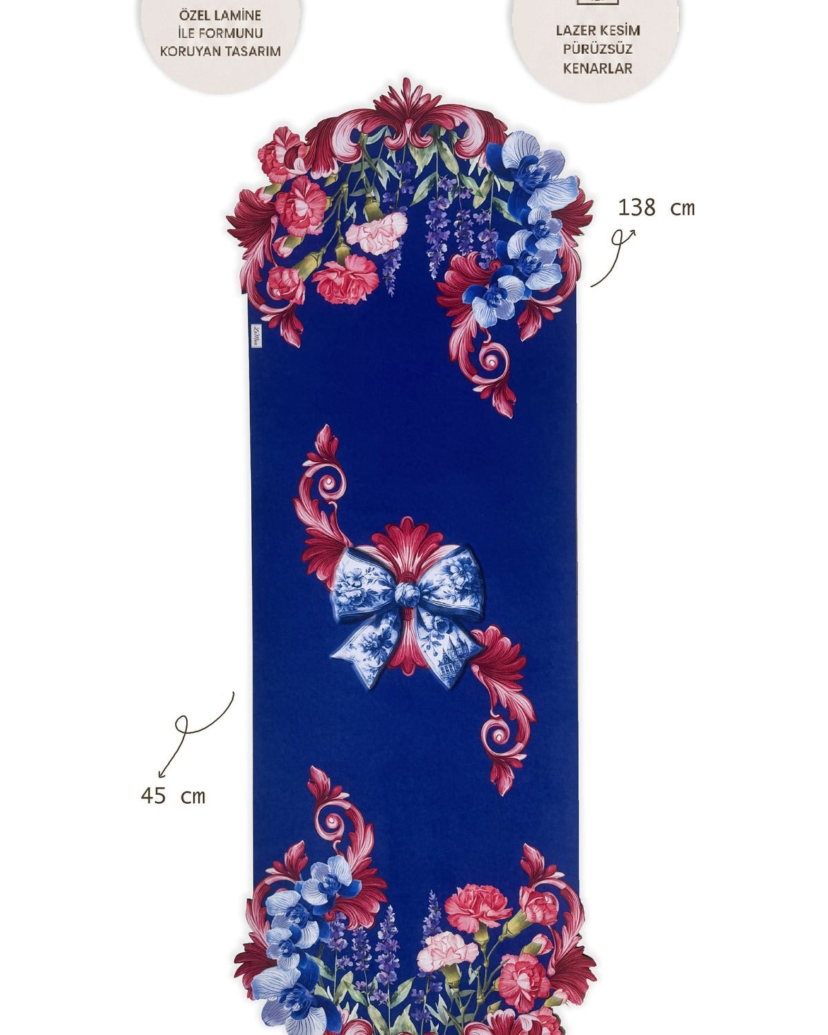 Lamineli Cut Runner, Lazer Kesim – LaMua Fiyonk Ve Çiçek Desenli