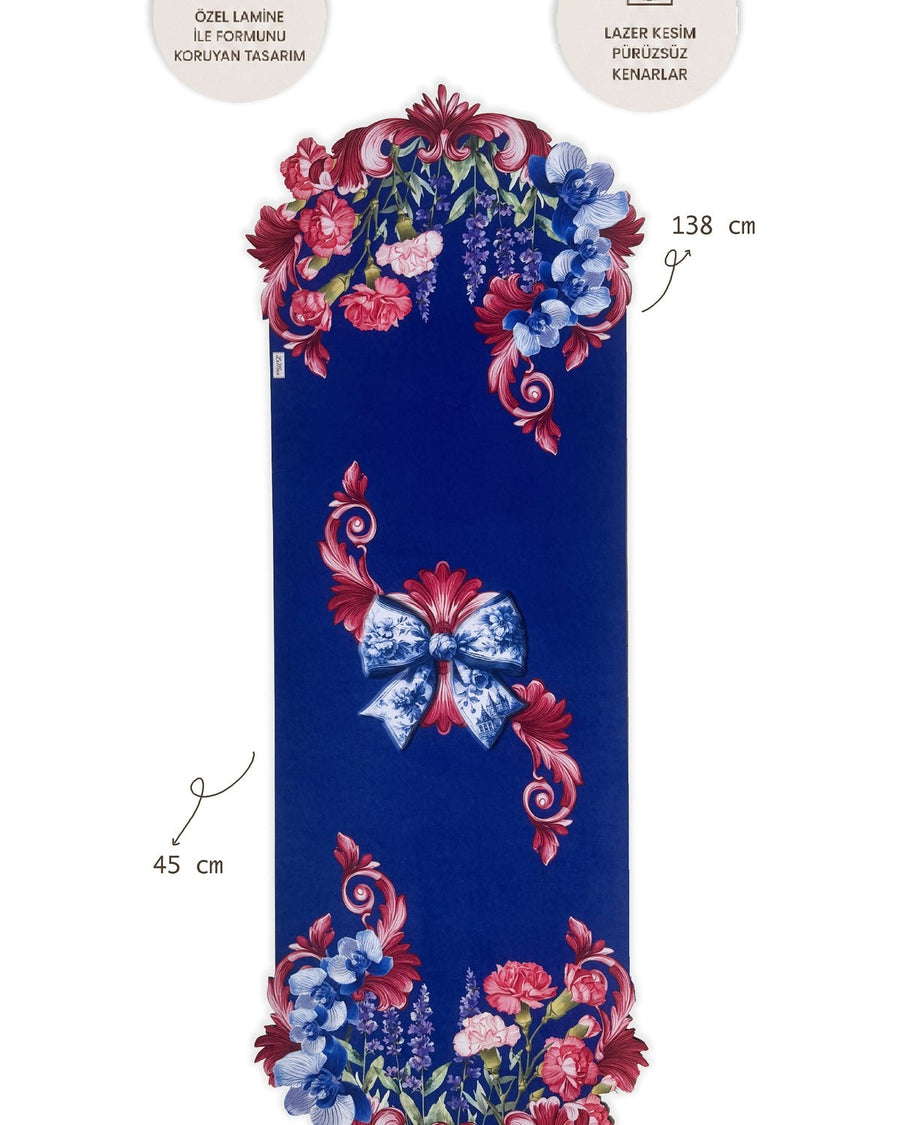 LaMua Fiyonk ve Çiçek — Lamineli Cut Runner 45x138 cm, Leke Tutmaz