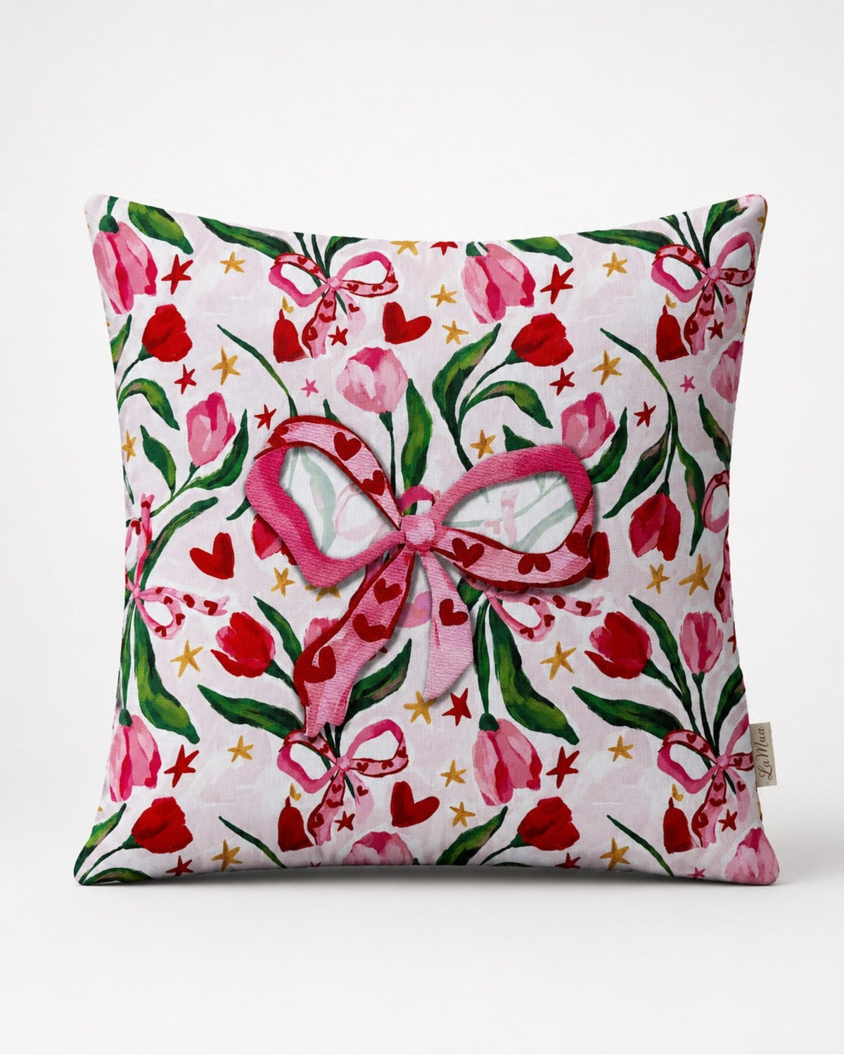 Çift Taraflı Baskılı Kırlent Kılıfı 40x40 cm – Fiora Fiyonk ve Çiçek Desenli