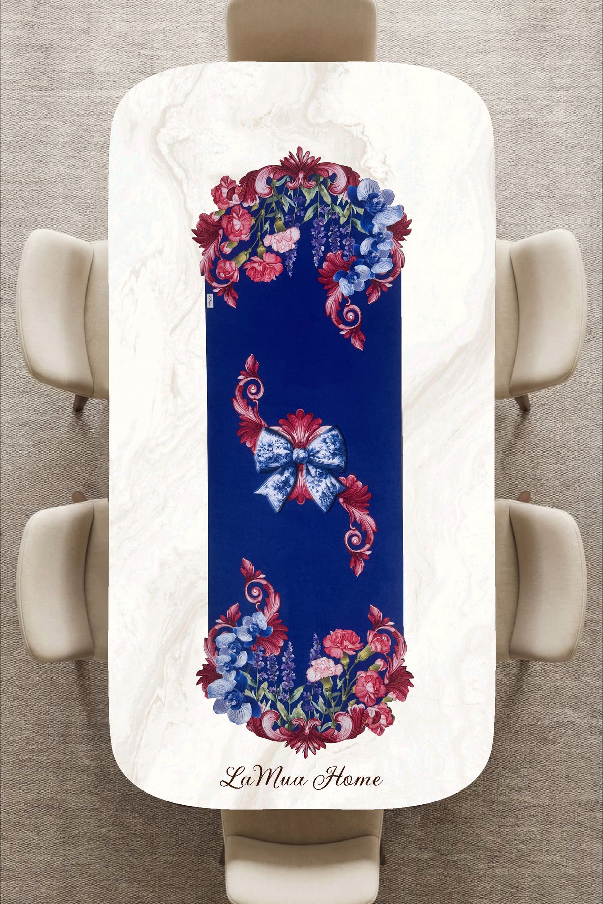 LaMua Fiyonk Ve Çiçek Desenli Lamineli Cut Runner -Lazer Kesim