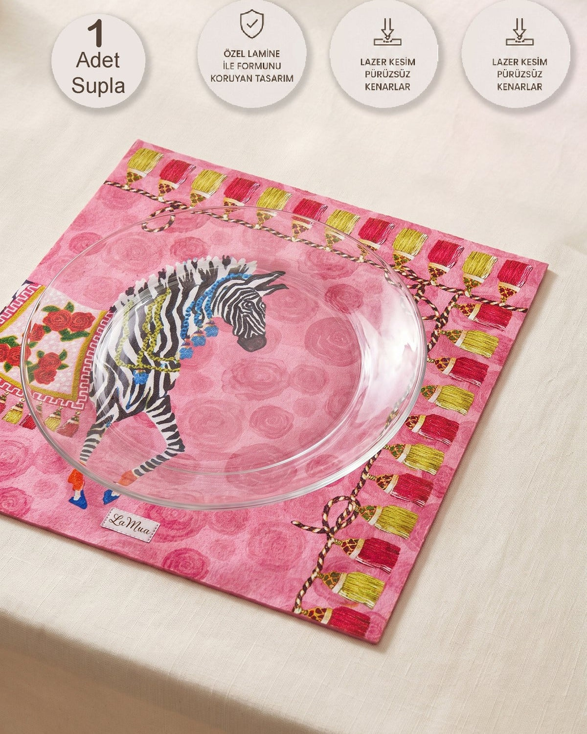 Pink Zebra Desenli 1 Adet Amerikan Servis -Lazer Kesim