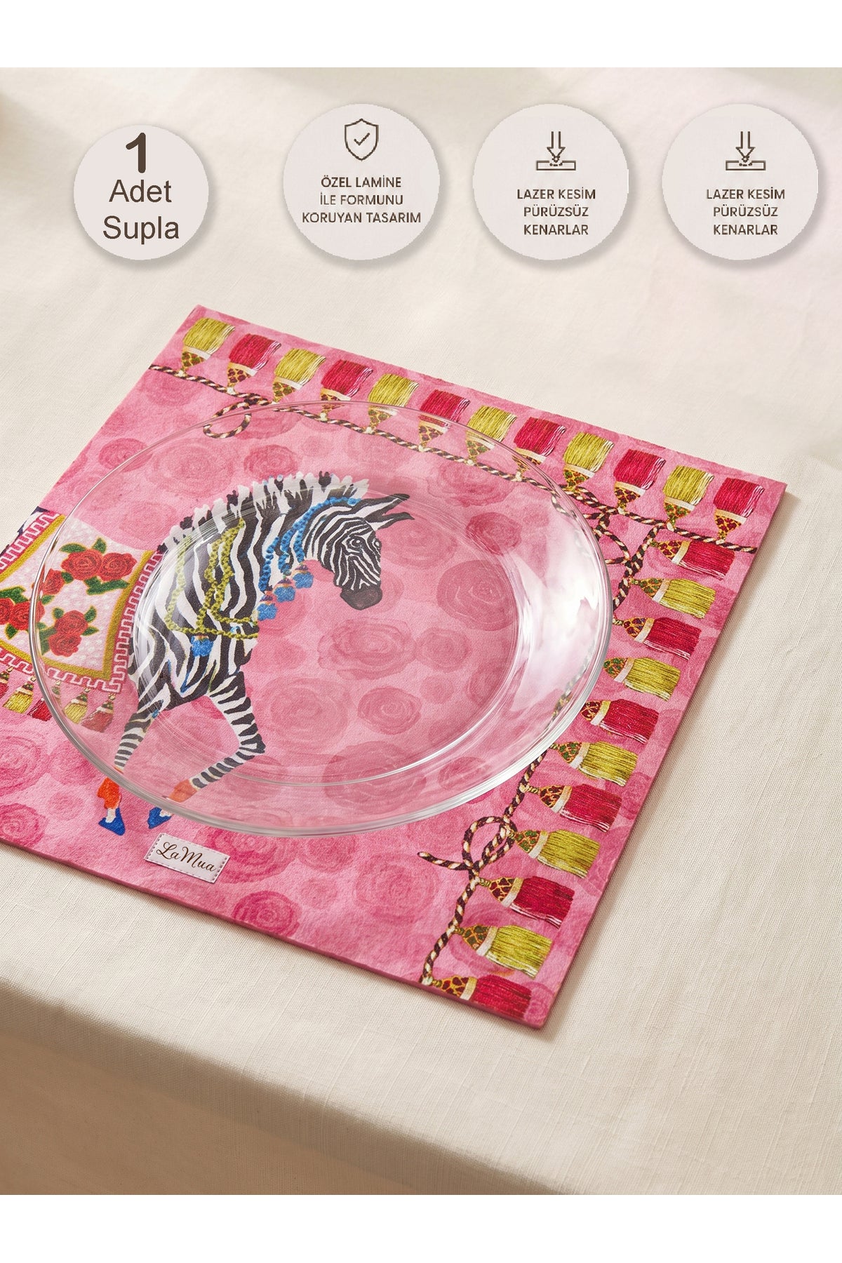 Pink Zebra Desenli 1 Adet Amerikan Servis -Lazer Kesim