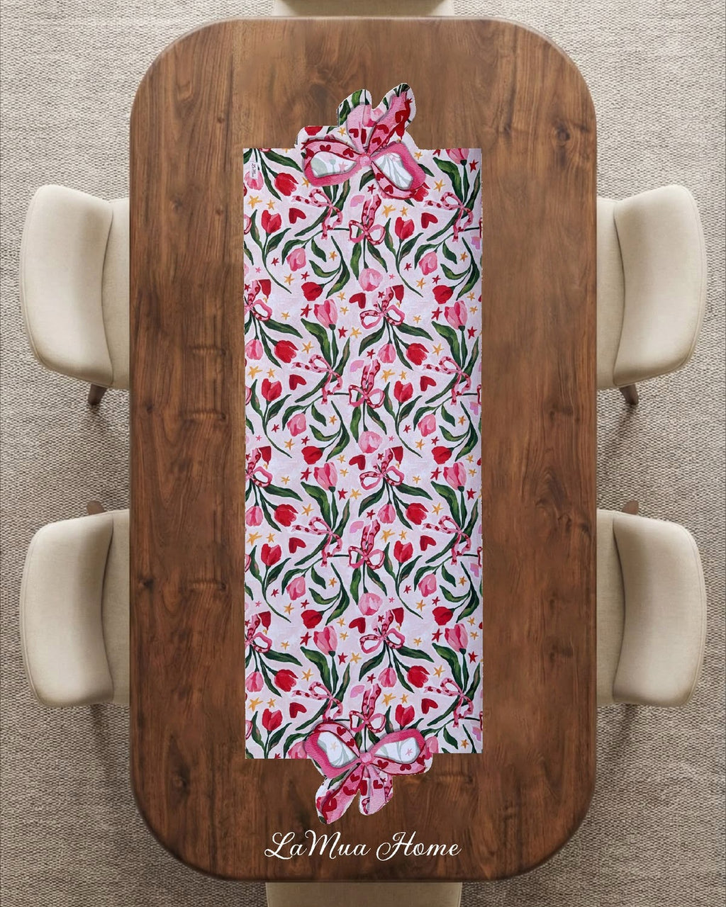 Fiora Fiyonk ve Çiçek Desenli Lamineli Cut Runner -Lazer Kesim