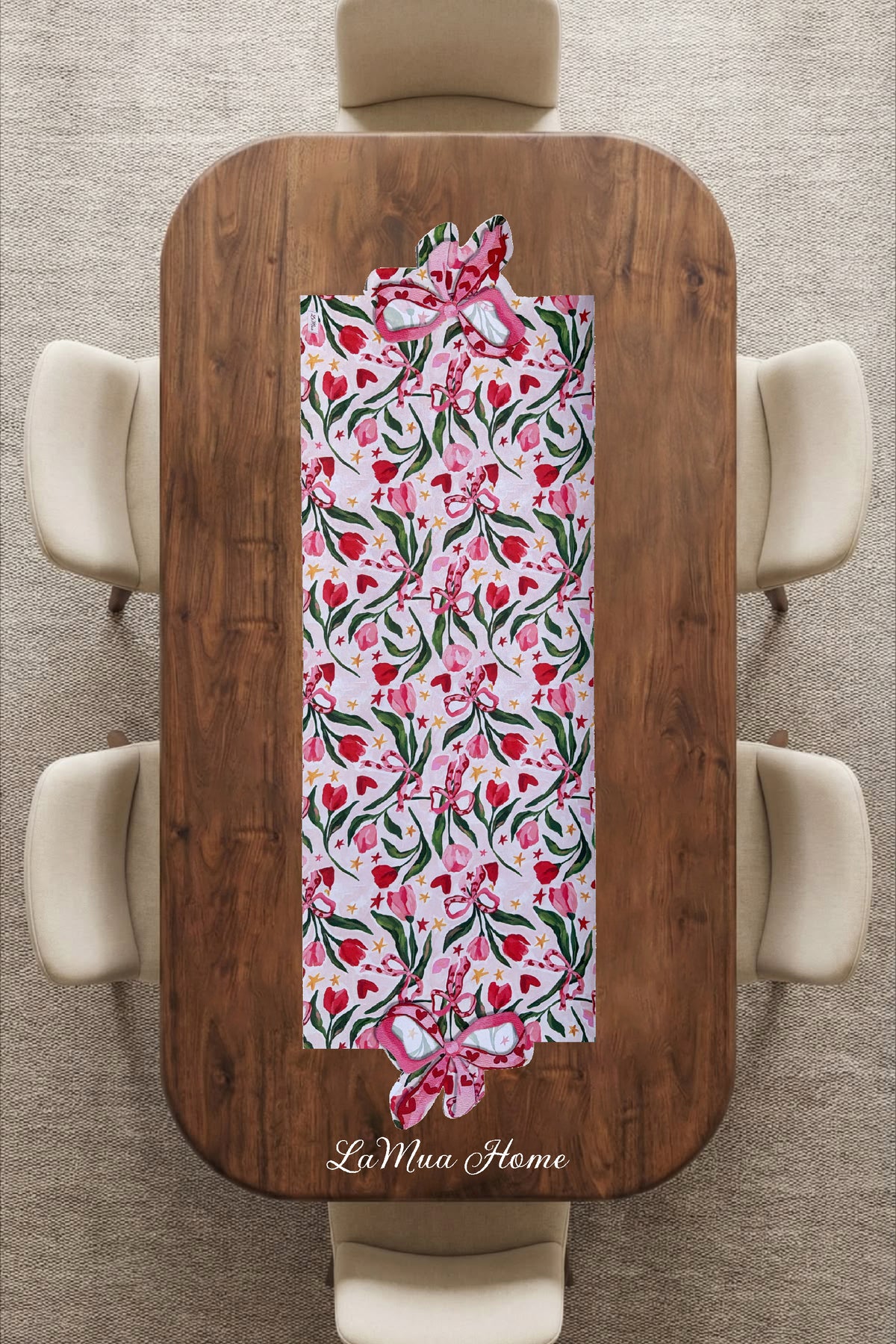 Fiora Fiyonk ve Çiçek Desenli Lamineli Cut Runner -Lazer Kesim