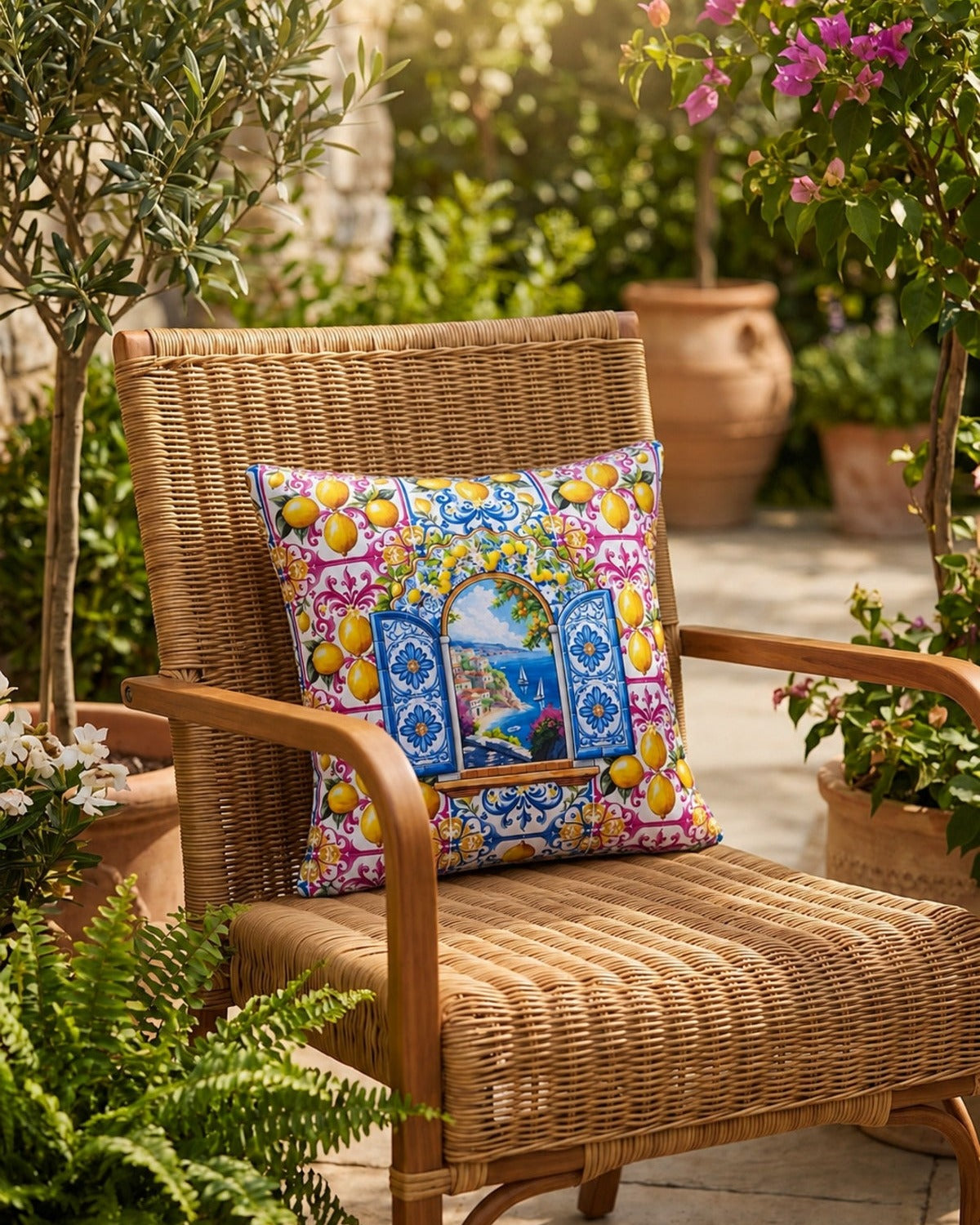 Amalfi Limon ve Pencere Desenli Dekoratif Kırlent Kılıfı 40x40 cm