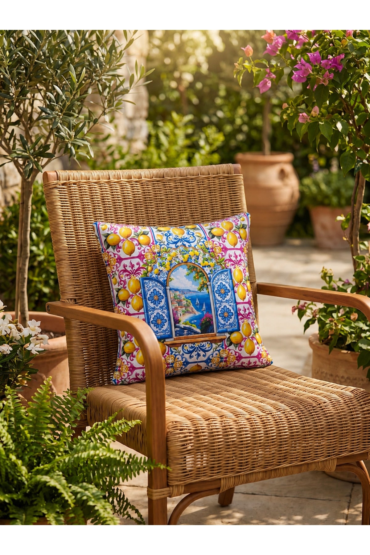Amalfi Limon ve Pencere Desenli Dekoratif Kırlent Kılıfı 40x40 cm