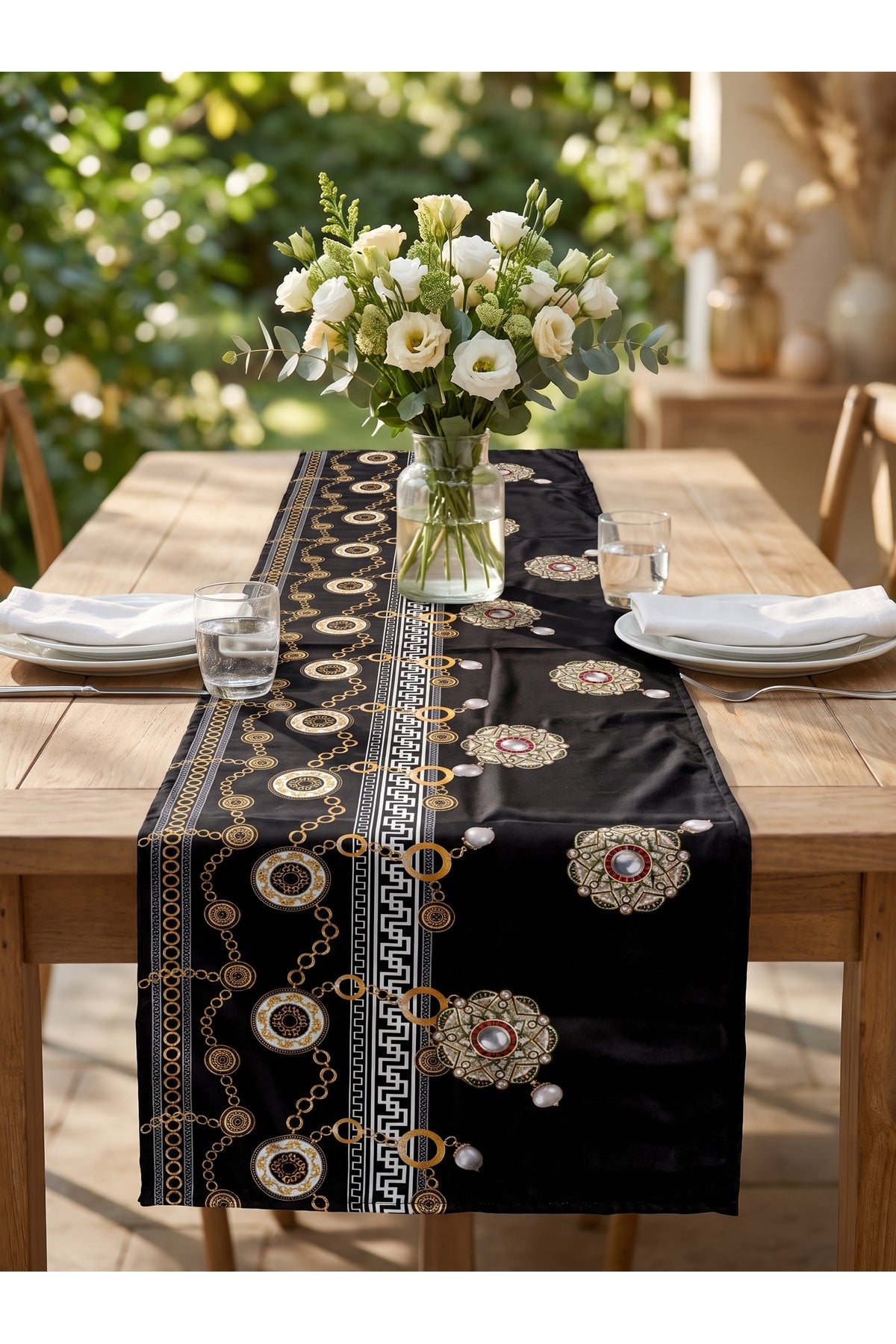 Noir Siyah Gold Desenli Dekoratif Runner 40x140 cm