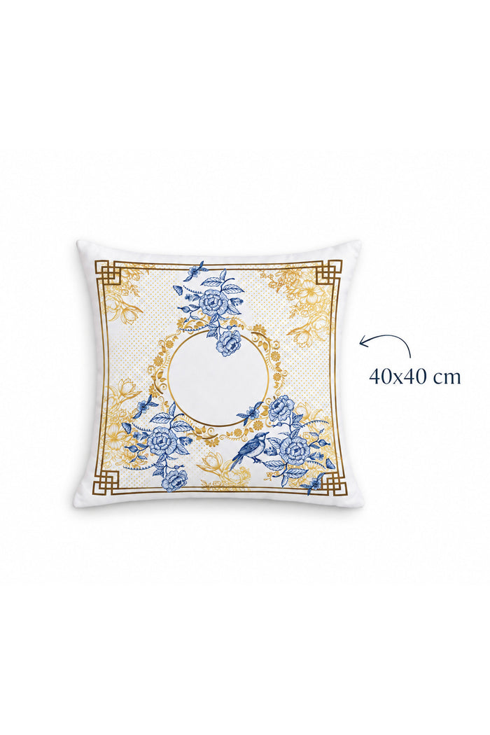 Royal Blue Floral & Birds — Cushion Cover 40x40 cm, Zippered