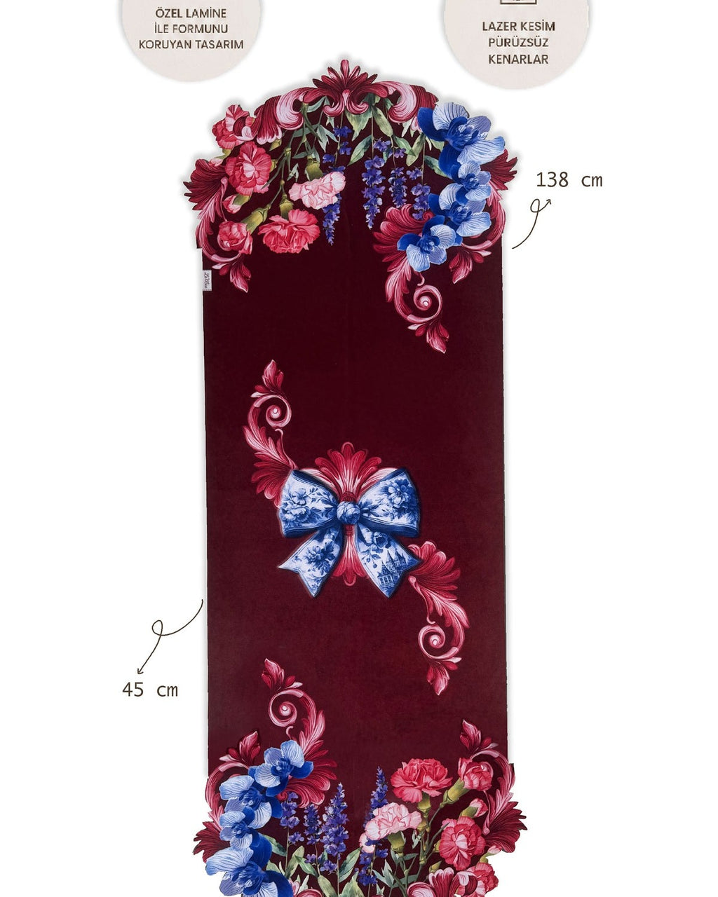 Lamineli Cut Runner, Lazer Kesim – Lavin Fiyonk ve Çiçek Desenli