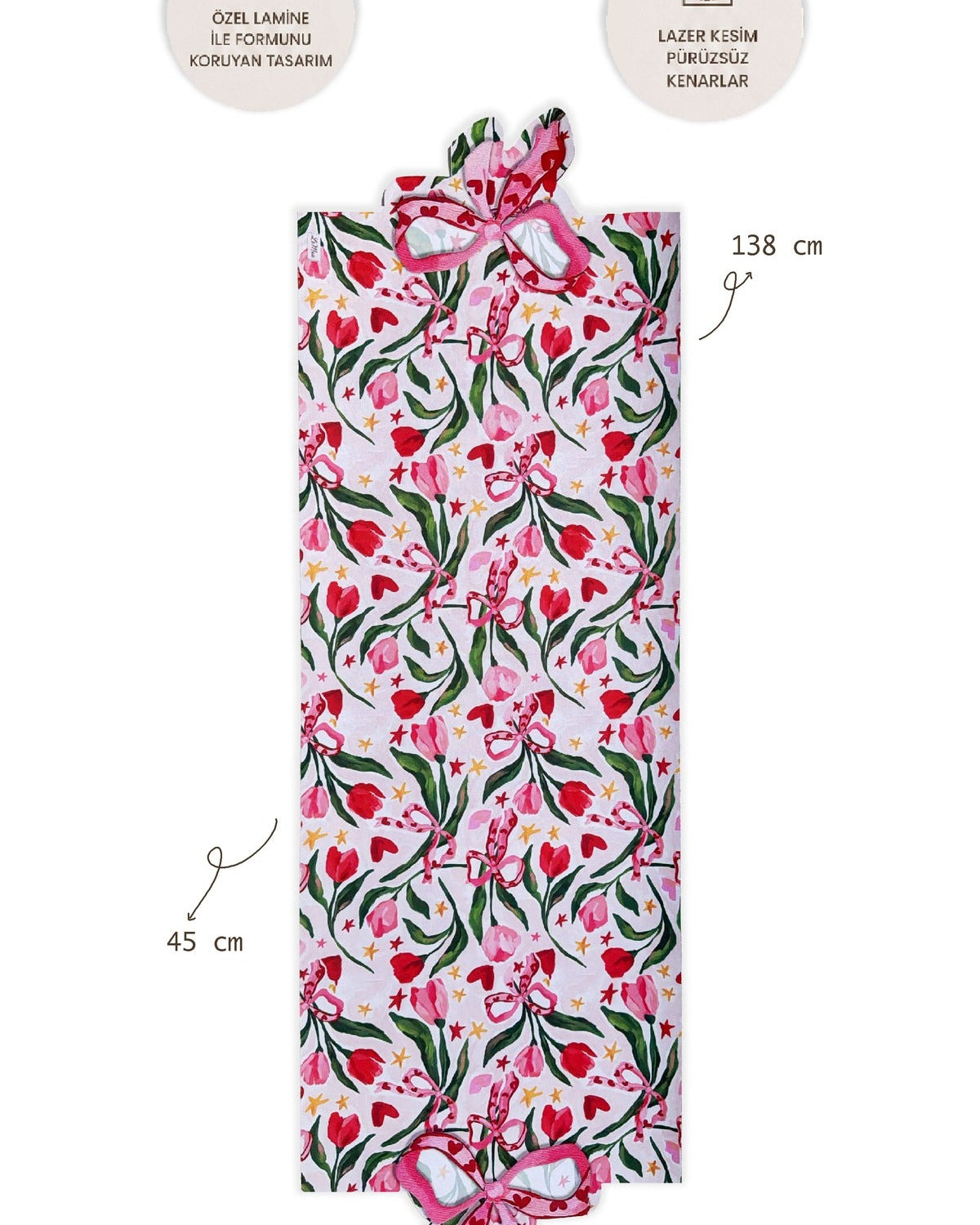 Lamineli Cut Runner, Lazer Kesim – Fiora Fiyonk ve Çiçek Desenli