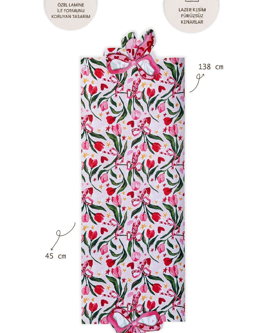 Lamineli Cut Runner, Lazer Kesim – Fiora Fiyonk ve Çiçek Desenli