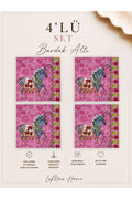 Pink Zebra Desenli 4 Lü Bardak Altlığı Set 15 x 15 cm -Lazer Kesim