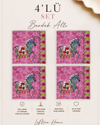 Pink Zebra Desenli 4 Lü Bardak Altlığı Set 15 x 15 cm -Lazer Kesim