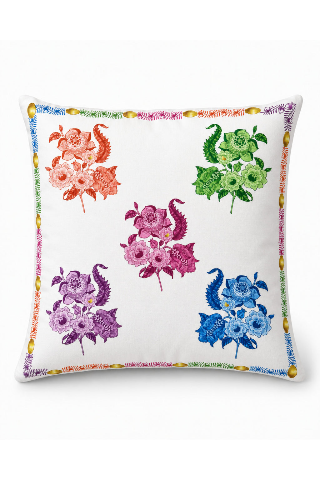 Fiesta Renkli Çiçek Desenli Çift Taraflı Baskılı Kırlent Kılıfı 40x40 cm — görsel 2