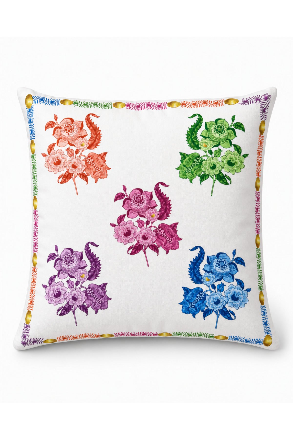 Fiesta Renkli Çiçek Desenli Çift Taraflı Baskılı Kırlent Kılıfı 40x40 cm — görsel 2