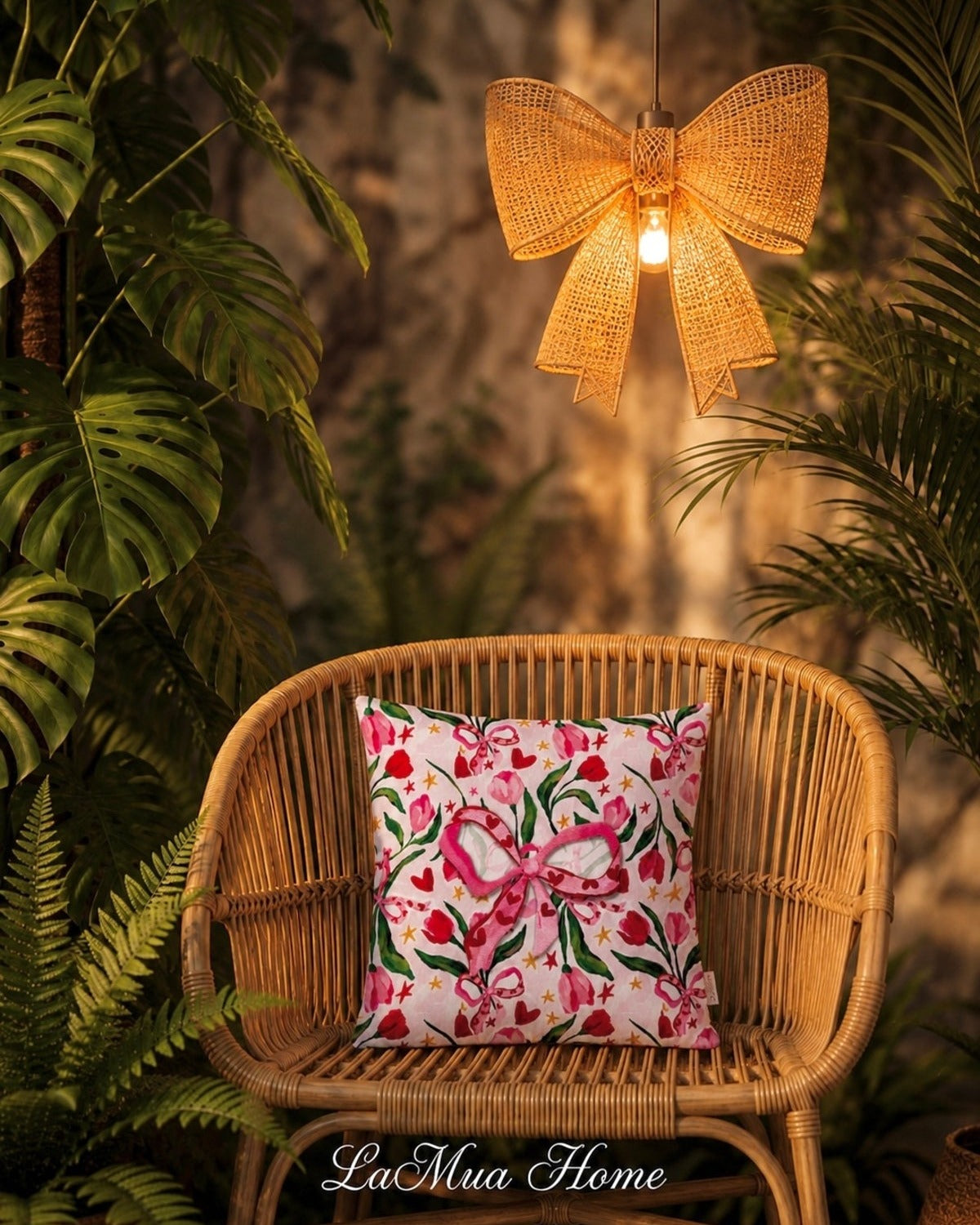 Fiora Fiyonk ve Çiçek Desenli Çift Taraflı Baskılı Kırlent Kılıfı 40x40 cm