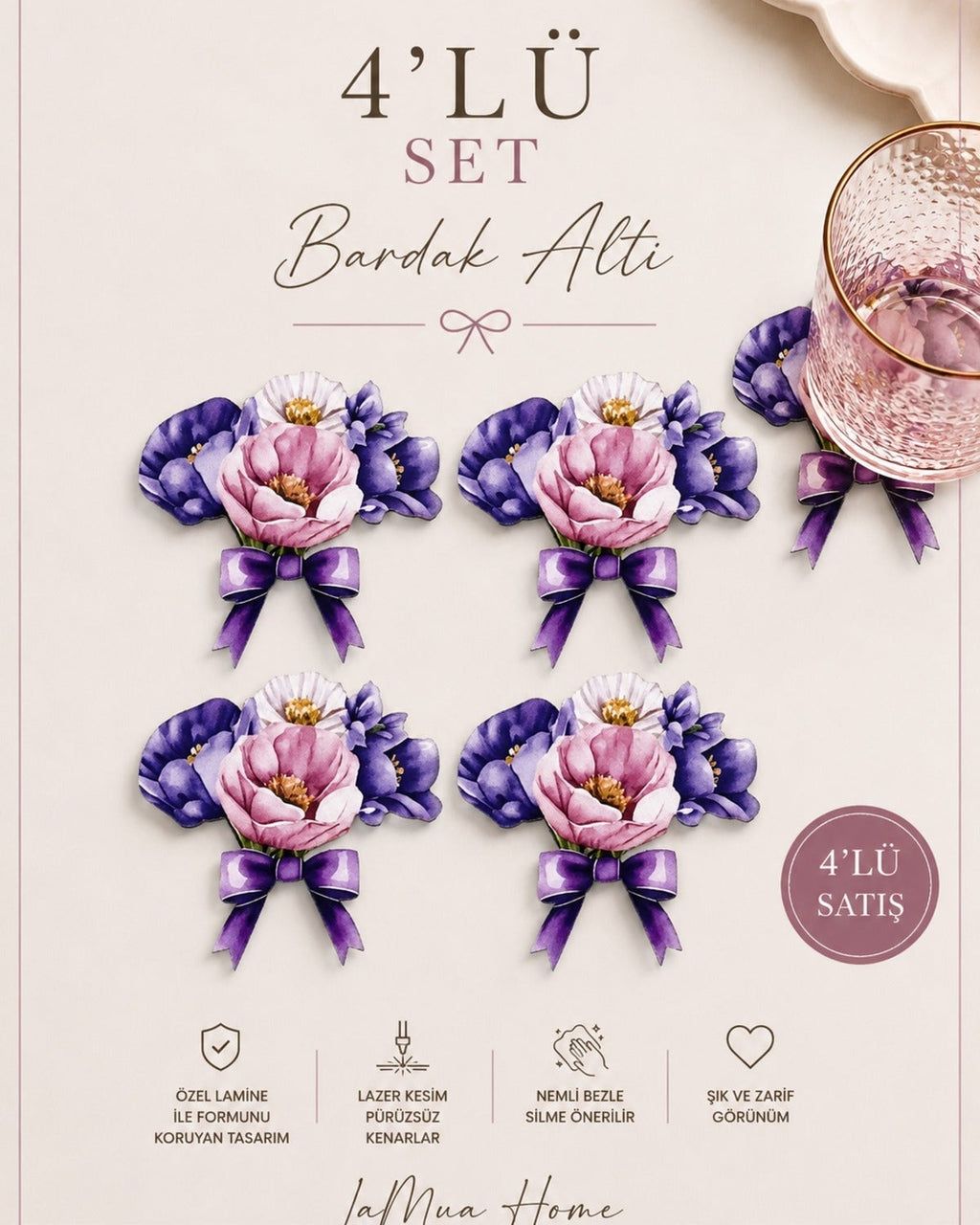 Lavender 4'lü bardak altlığı seti