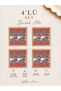 Safi Çini ve Gül Desenli 4 Lü Bardak Altlığı Set 15 x 15 cm -Lazer Kesim