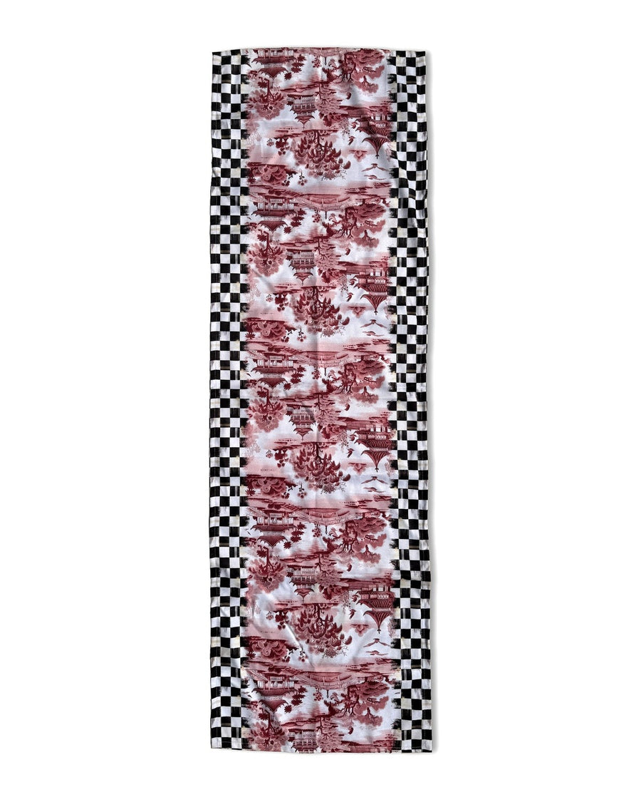 Vita Bordeaux-Schachbrett & Japanischer Garten — Tischläufer 45x138 cm, fleckabweisend