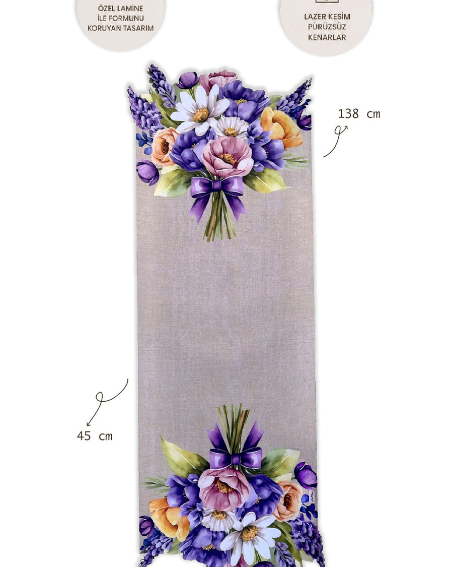 Lavender Blumenstrauß — Laminierter Cut-Läufer 45x138 cm, fleckabweisend