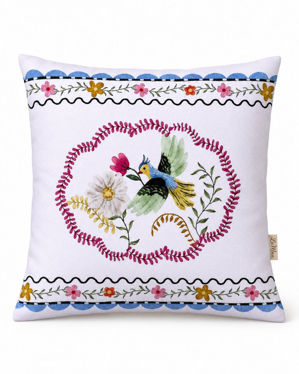 Kırlent Kılıfı 40x40 cm – Mila Kuş ve Çiçek Desenli